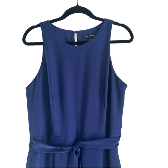 BANANA REPUBLIC Royal Blue Cropped Wide Leg Belted Jumpsuit Size 12 Tall - Picture 4 of 10